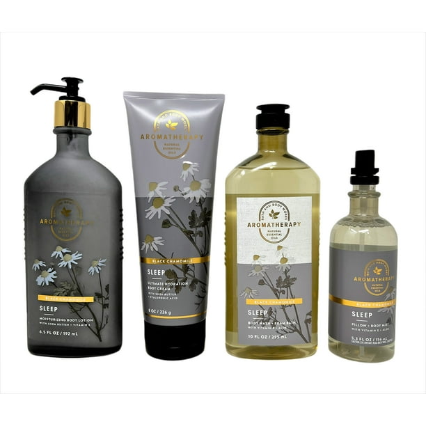 Bath & Body Works Aromatherapy BLACK CHAMOMILE Gift Set - Body Wash + Foam Bath - Moisturizing Body Lotion - Pillow + Body Mist - Body Cream - Full Size - Walmart.com Bath & Body Works Aromatherapy BLACK CHAMOMILE Gift Set - Body Wash + Foam Bath - Moisturizing Body Lotion - Pillow + Body Mist - Body Cream - Full Size - Walmart.com