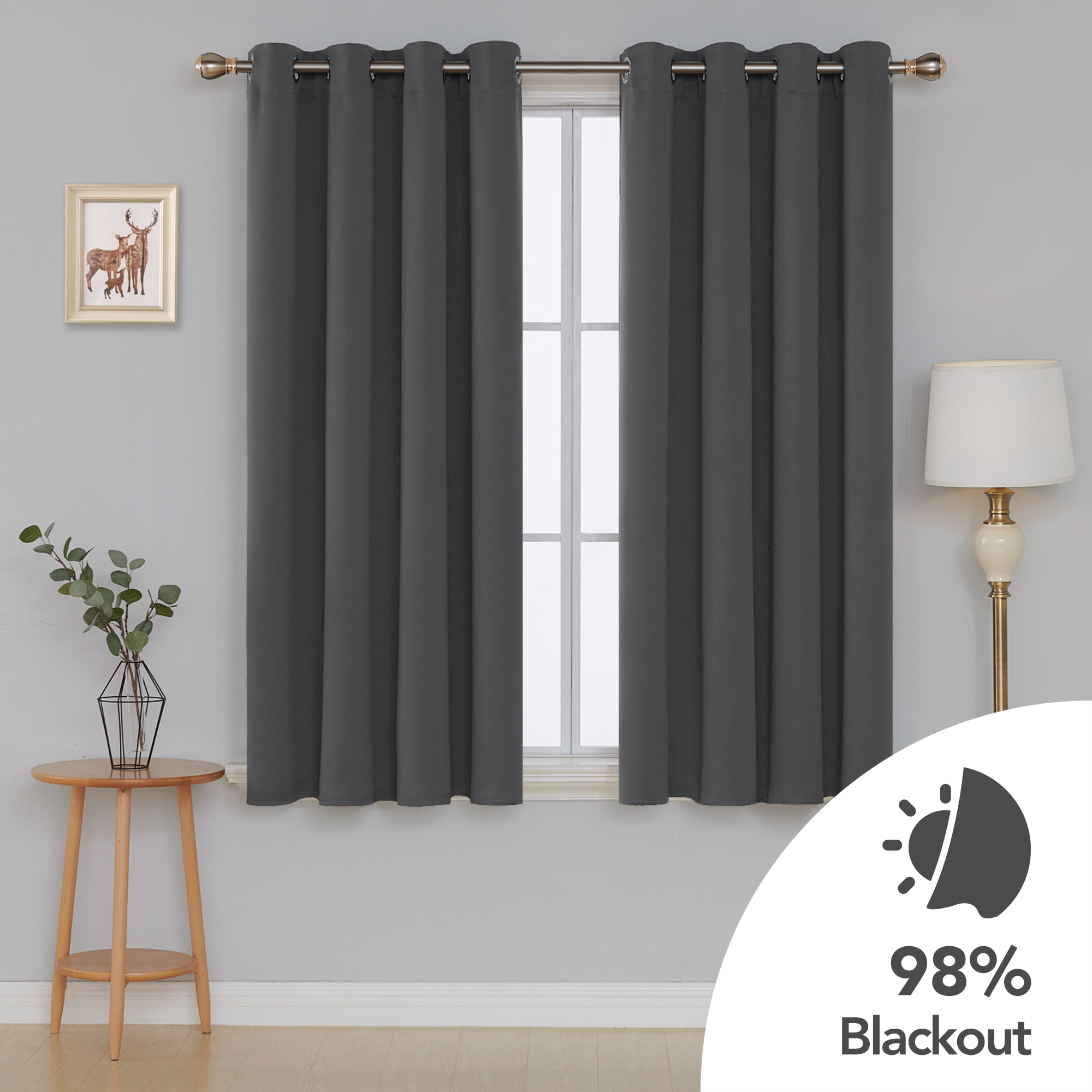 Deconovo Dark Gray Blackout Curtains for Kitchen Grommet Top Short