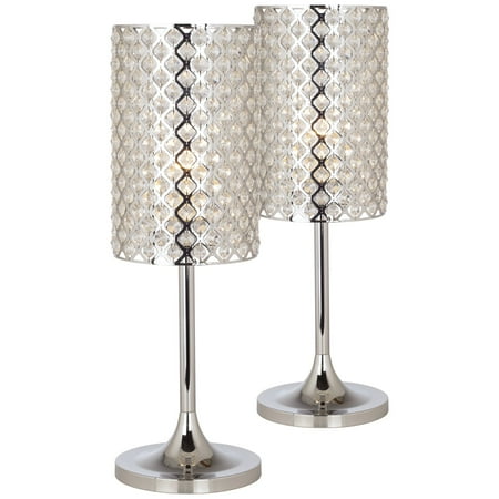 Polished Chrome Country Set (360 Lighting Modern Table Lamps Set of 2 Polished Chrome Metal Lattice Clear Crystal Shade for Living Room Family Bedroom)