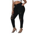 thumbnail image 3 of Gocolloa Womens Plus Size Skinny Jeans Stretchy High Waisted Ripped Distressed Ankle Jean Black 26W, 3 of 5