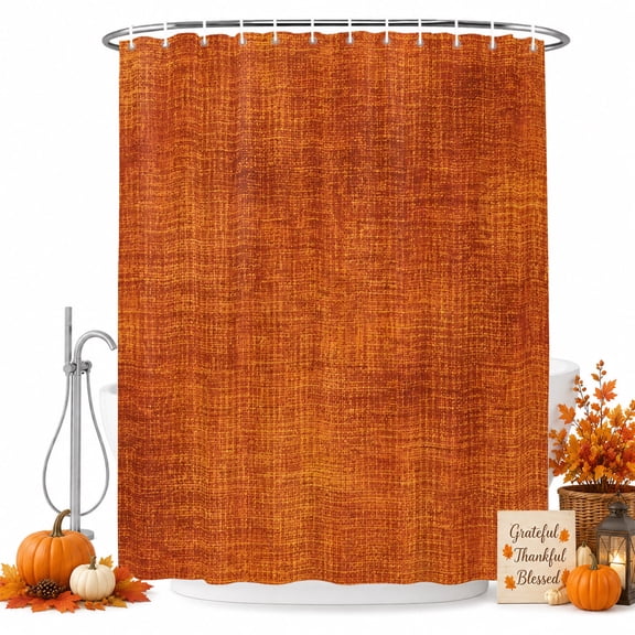 Shower Curtains for Bathroom-36"x72",Fall Orange Linen Texture Waterproof Bath Curtain Grommet Shower Curtain Set with Hooks,