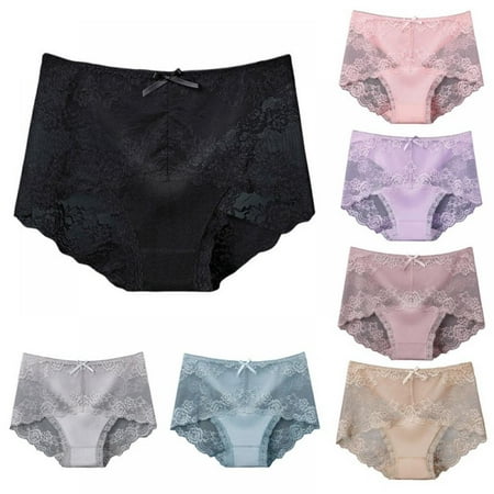 

Women Middle Waist Lace Panties Traceless Lace Underwear Seamless Solid Full Coverage Briefs Stretch Panties