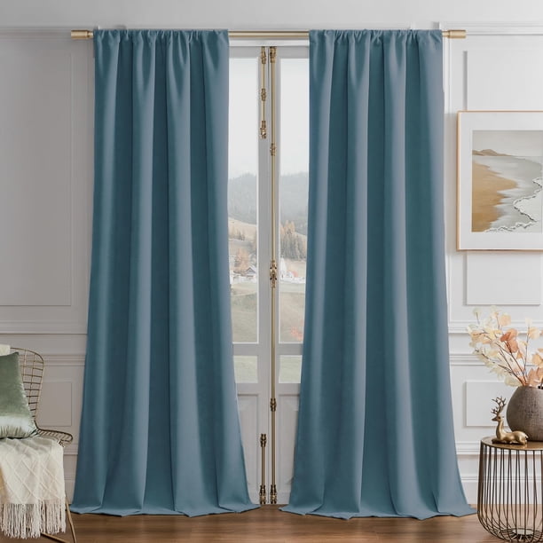 Joydeco Cortinas De Terciopelo Azul Grisáceo De 89.8 In, Juego De 2 Paneles, Cortinas De Oscurecimiento De Habitación Con Aislamiento Térmico Azul Neblina Para Dormitorio, Sala De Estar, Cortinas De L