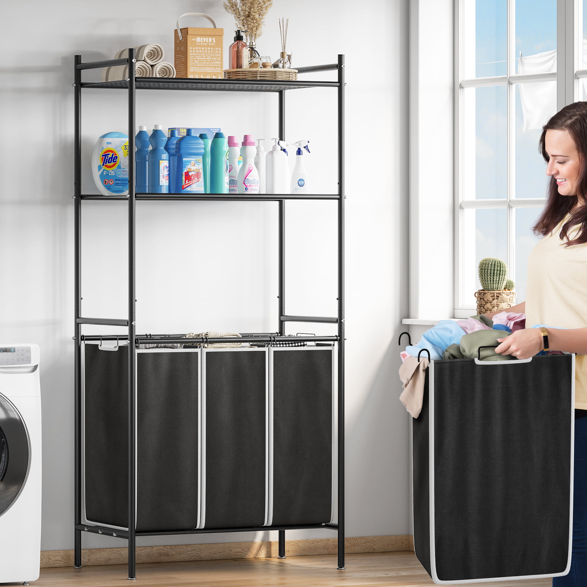 Durable Laundry 3 Sorter Hamper Clothes Storage Basket Bin Organizer Washing Bag 