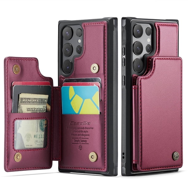 Funda para Samsung Galaxy S24 Ultra con tarjetero, funda tipo cartera para hombre y mujer con bloqueo RFID, funda de piel resistente con cierre magnético y función atril, a prueba de golpes