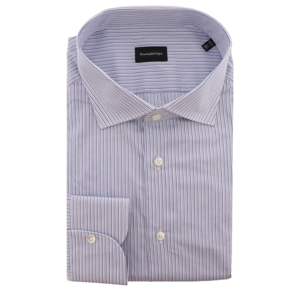 Ermenegildo Zegna Men's Blue Stripes 9RS0BA Casual Button-Down Shirt - 47-18.5 (3 X)