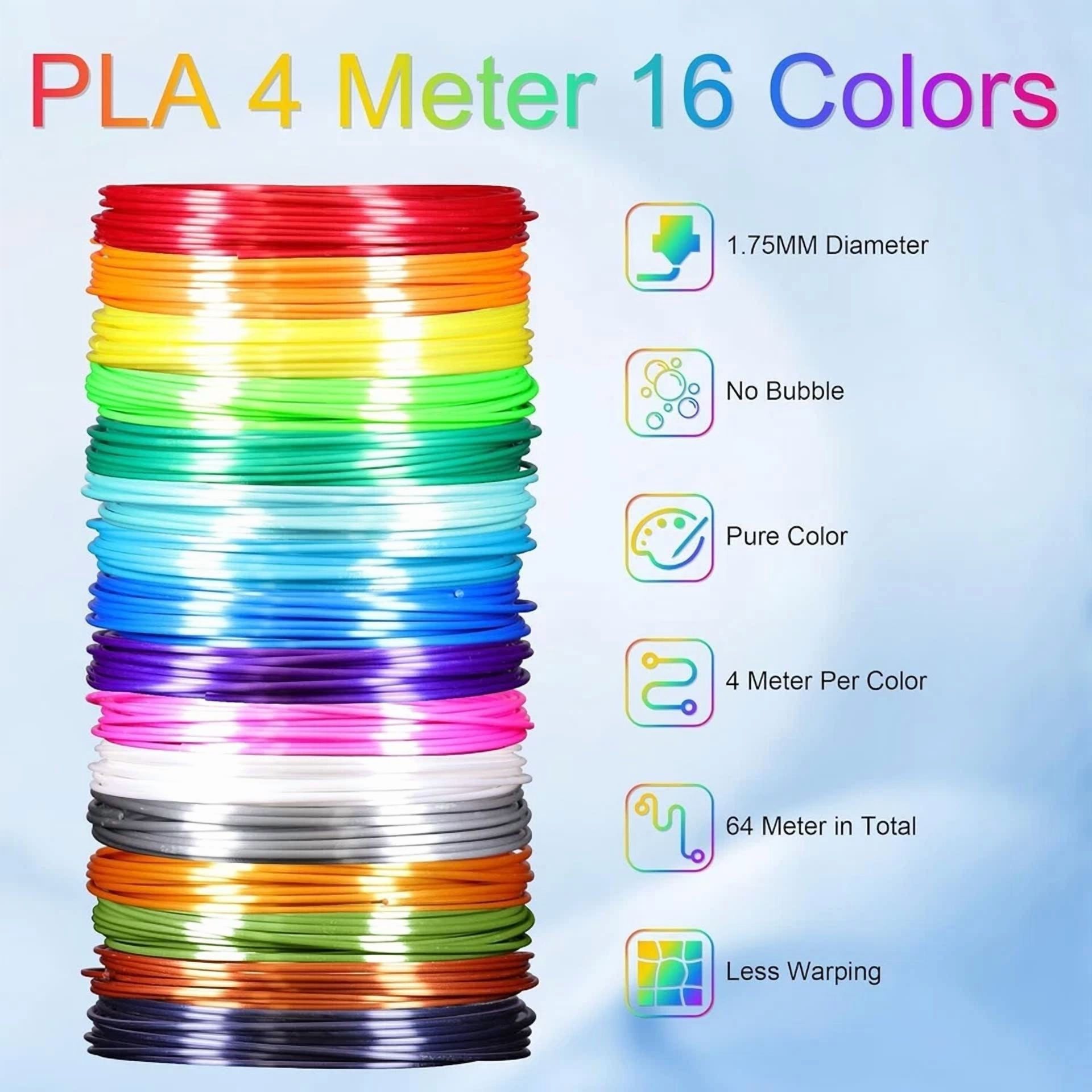 CRESTIN- 16 Colors Silk Shiny Pla Filament Sample Pack Each Color 4 Meter Length Total
