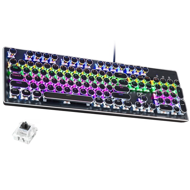 Teclado mecánico electrochapado Punk para juegos, teclado mecánico retroiluminado de 104 teclas con USB, teclado con cable para PC con Windows Xemadio 2033362-3