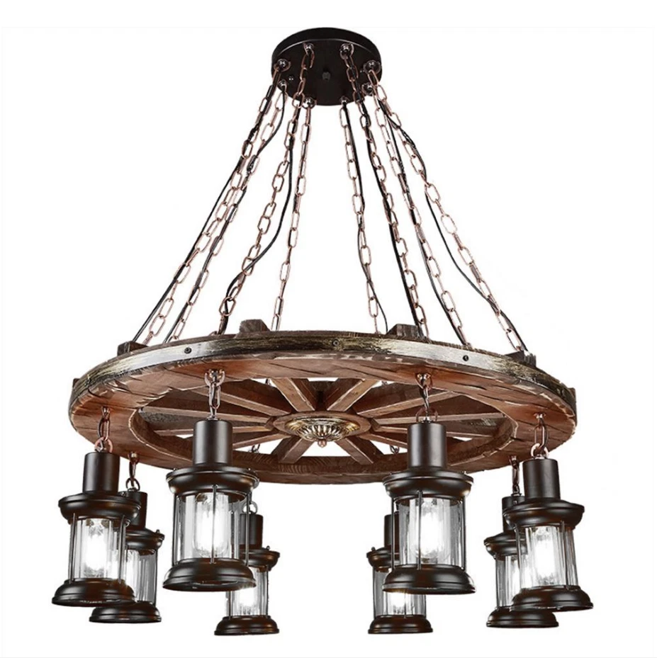 More Change 8-Lights Vintage Pendant Light Wagon Wheel Chandelier Pendant Ceiling Fixtures