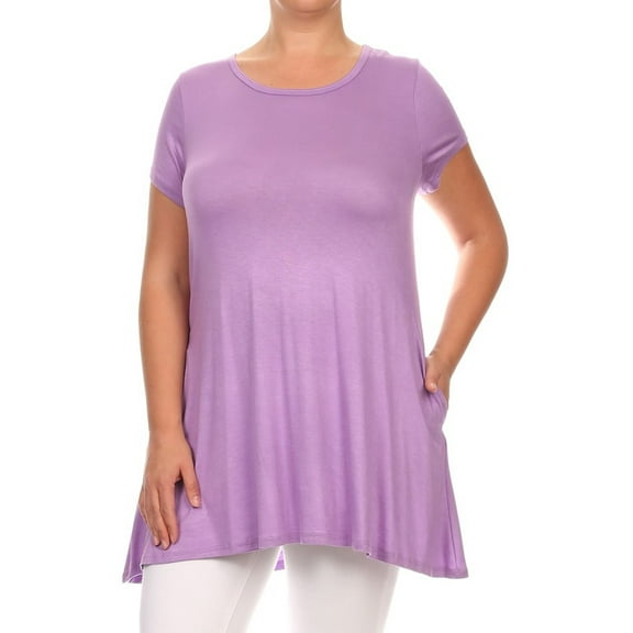Women's Casual Solid Color Short Sleeve Tunic Top With Pockets