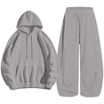 thumbnail image 7 of DYTTDG Women's Solid Color Loose Hoodie Tracksuit Set, Drawstring Hooded Pullover & Elastic Drawstring Waist Wide Leg Pants Casual Two Piece Outfit Sets, 7 of 7