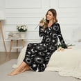 thumbnail image 3 of SEANATIVE Women's Sleepshirts Long Sleeve Cozy Button Front Nightshirt Long Length Pajama Dress Night Gown for Sleep Bedtime Home Relaxation, S, Sun Moon Black, 3 of 7