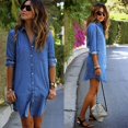thumbnail image 2 of Robe en Denim pour Femmes Mode Été Manches Longues Décontractée Hauts Amples Mini Robe Chemise, 2 of 4