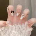 thumbnail image 2 of 24 Uds. De uñas postizas desmontables cortas Y2k con diamantes de imitación y pegamento para Ballet, puntas de uñas postizas artificiales dulces y frescas para niñas, 2 of 5