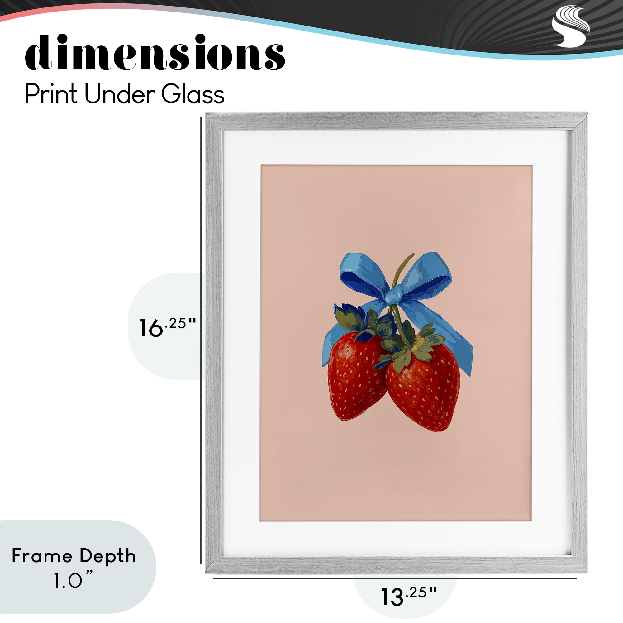 Stupell Industries Strawberry Pair with Blue Bow Gray Framed Print Under Glass, design by Imagine It Images