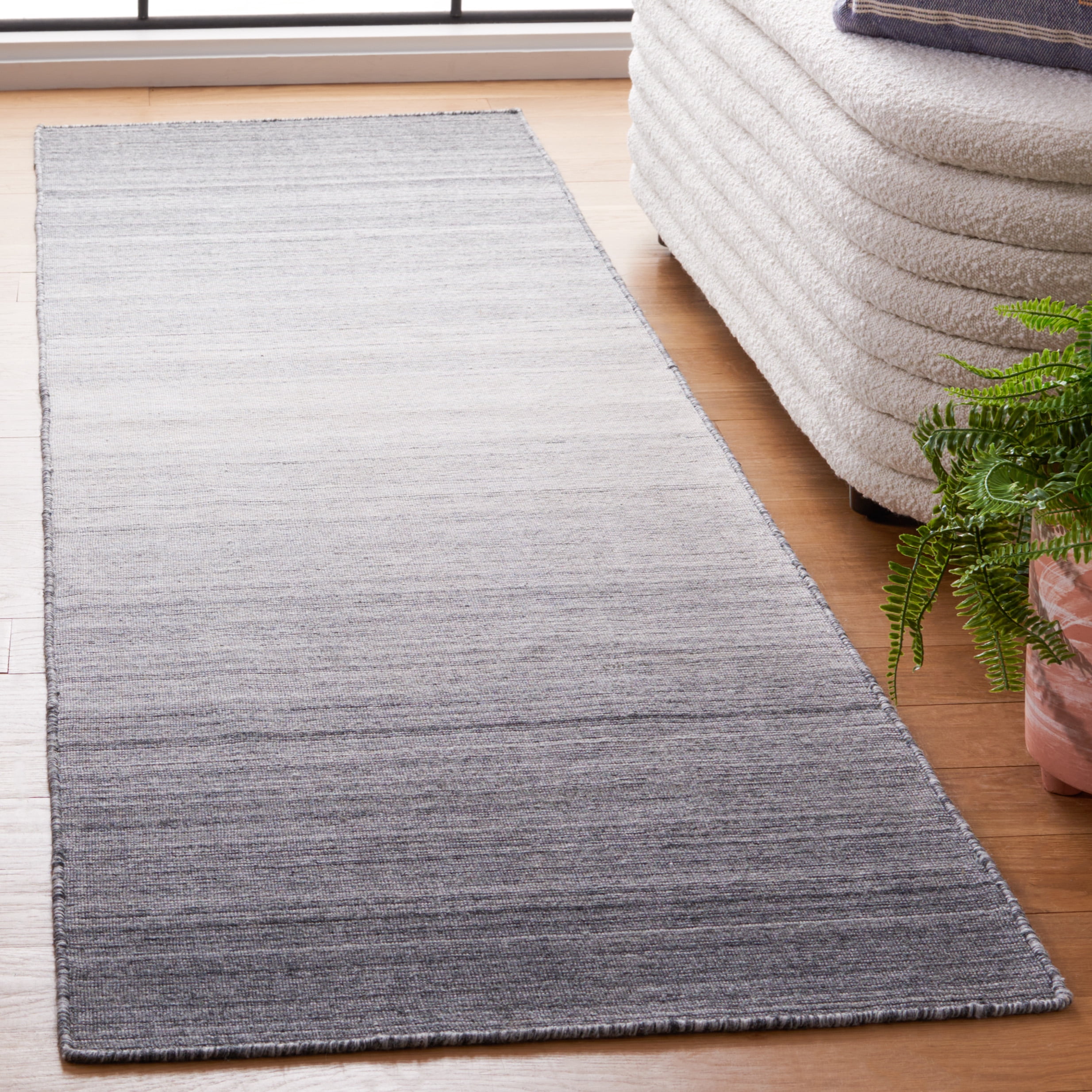 SAFAVIEH Kilim Cayley Striped Polyester Runner Rug, Dark Grey/Ivory, 2'3" x 9'