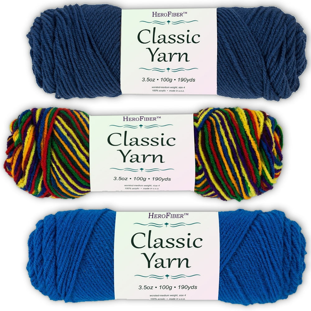 Soft Acrylic Yarn 3Pack, 3.5oz / ball, Blue Chambray + Blend Mexicana