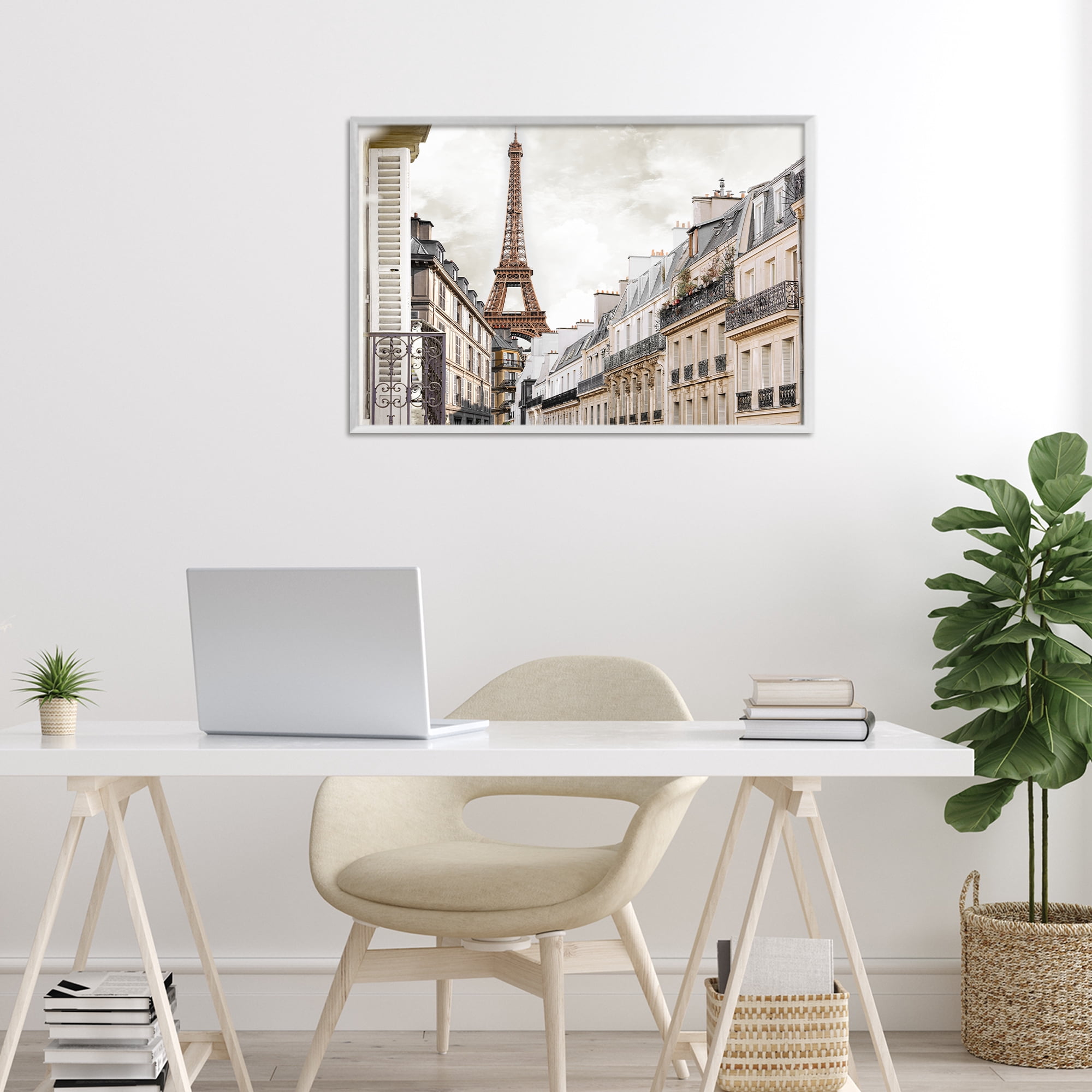 Stupell Industries Eiffel Tower Through Parisian Balconies White Framed Giclee Art, design by CAD Designs