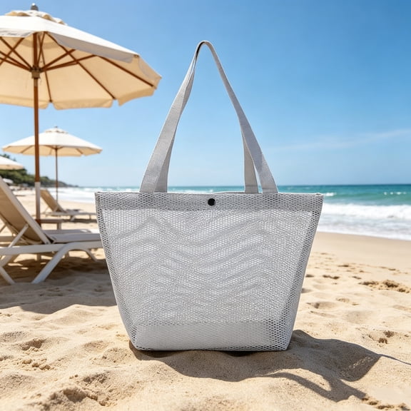 Small Size Mesh Beach Bag, Portable Foldable Lightweight Storage Tote, One Shoulder Travel Net Pouch Bag, Bag for Travel Shopping Beach Small Storage