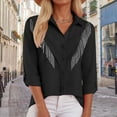 thumbnail image 4 of TTUHYWXI Womens Rhinestone Fringe Button Down Shirt Rolled 3/4 Sleeve Sparkly Top Concert Nashville Western Cowgirl Outfit (Black, S), 4 of 8