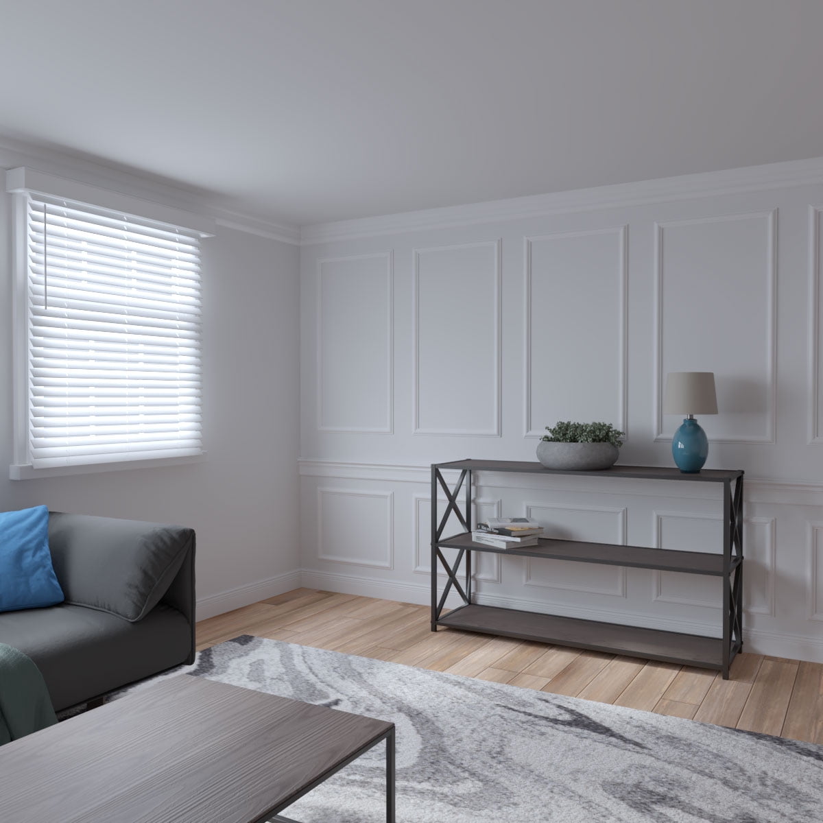 Ekena millwork 94 1/2"L (Adjustable 94 1/2"H to 120"H) Ashford Square Panel Stacked Wall Wainscot Paneling Kit
