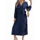 thumbnail image 3 of Vestido Plisado de Larga con Cuello en V y Lunares para Mujer, Informal, Holgado y con Cinturón Azul Marino M, 3 of 10