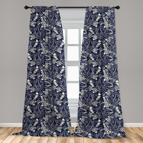 Persian Curtains 2 Panels Set Middle, Blue And Cream Curtains