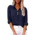 thumbnail image 6 of ManxiVoo V Neck Button Down Blouse for Women 3/4 Sleeve Cotton Linen Shirt Breezy Summer Tops Relaxed Fit Casual Office Wear XXL Size Navy, 6 of 9