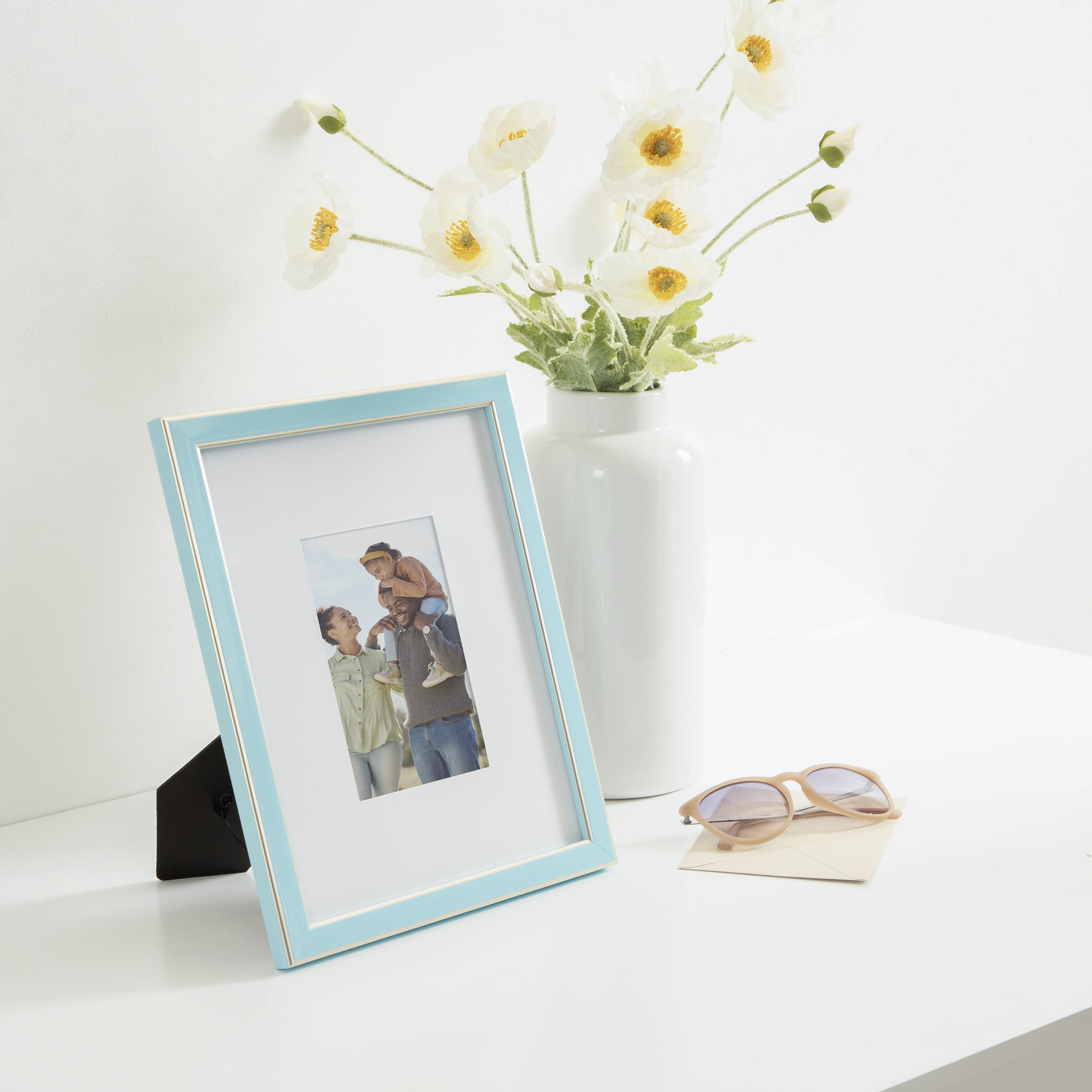 DesignOvation 8x10 Matted for 4x6 Blue/Champagne Decorative Tabletop Picture Frame
