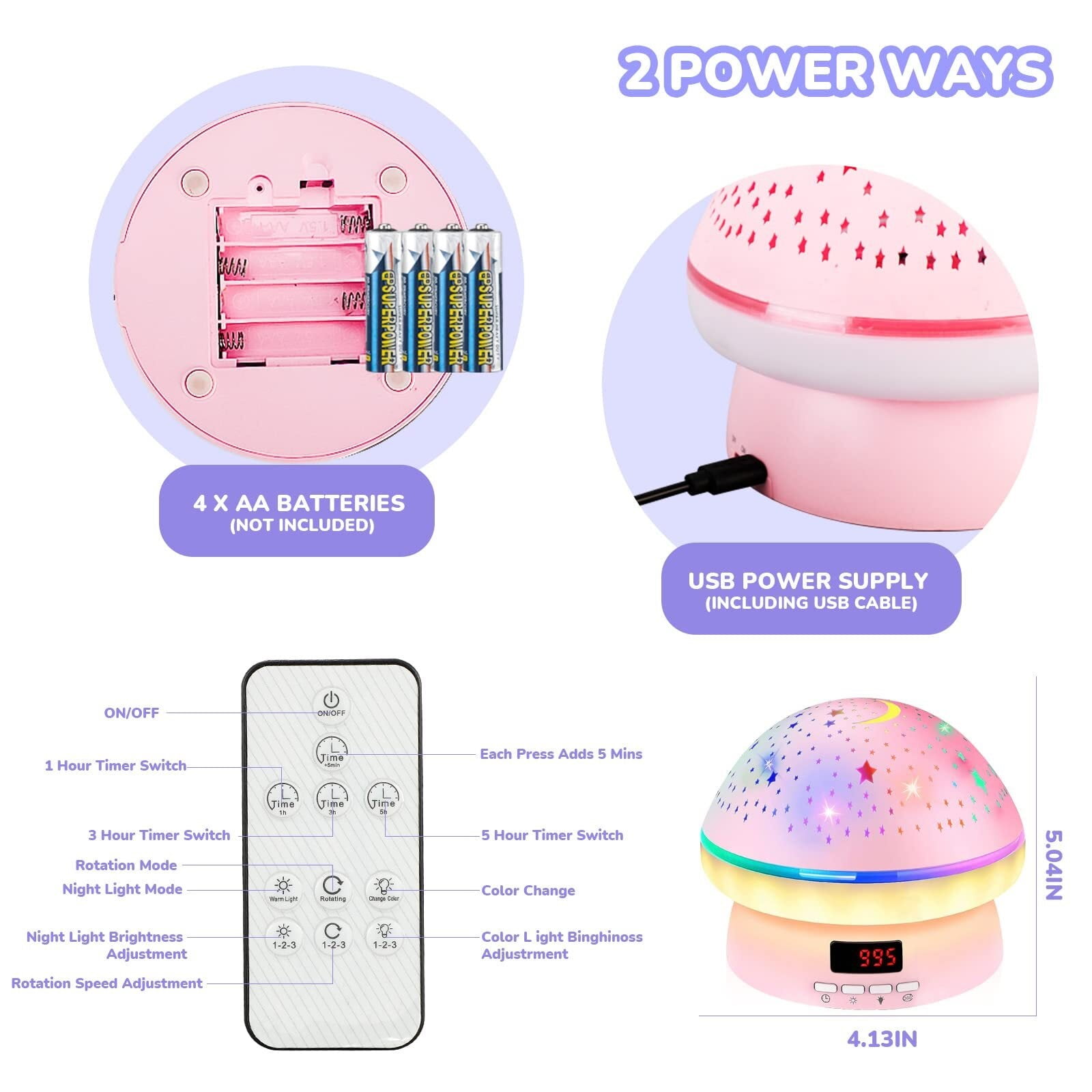 Timer Rotation Star Night Light Projector - Twinkle Lights for 3-9 Year Old Girls and Boys - Christmas and Birthday Gifts
