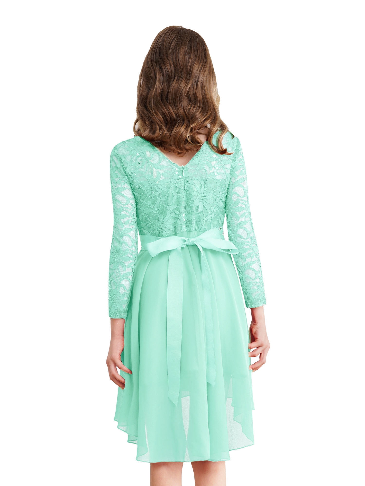 Doomiva Girls Long Sleeve Floral Lace Wedding Party Dress