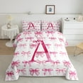 thumbnail image 2 of jejeloiu Letter A Monogrammed Bedding Comforter Set,Bowknot Bow Ribbon Twin Comforter Sets,Pink White Bedding Set For Girls,Microfiber Room Decorative Reversible,2pcs, 2 of 8