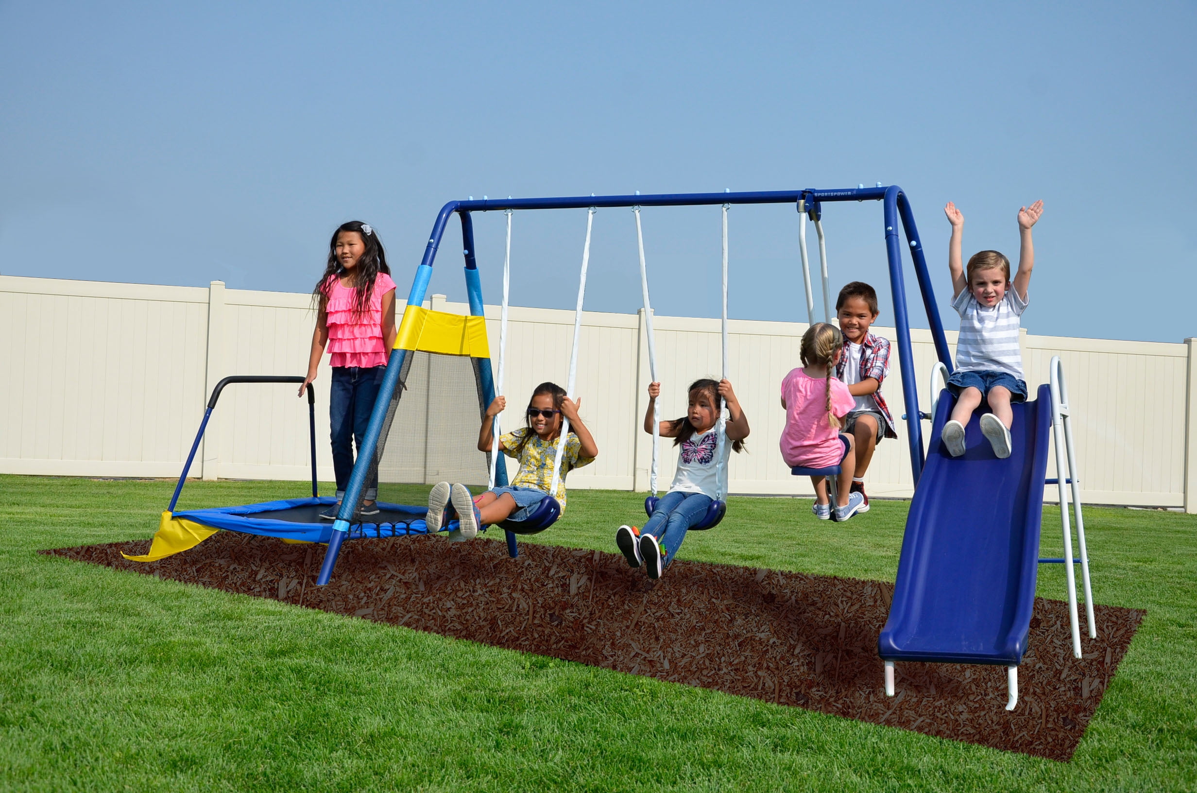 swing set with slide and trampoline