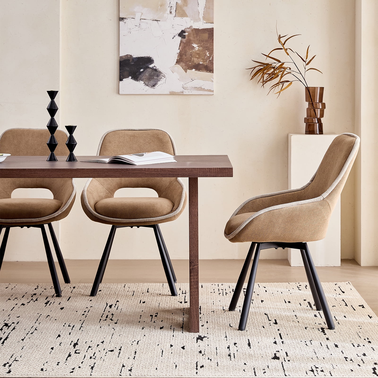 63" Dining Table Set for 4 6 People, 5 Piece Kitchen Dining Room Table with 4 Brown Swivel Chairs for Living Kitchen Room Apartment