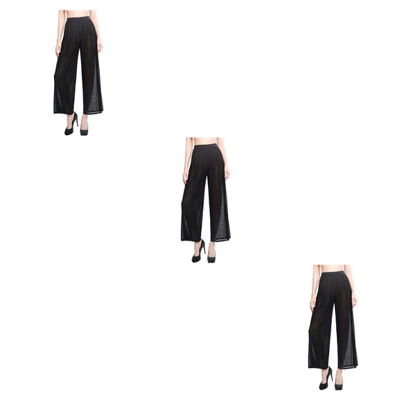 Eigraketly Pantalones de playa para mujer, ropa de baño, cintura alta, cómodos, sueltos, transparentes, pantalones, natación, fiesta Negro S 3piezas