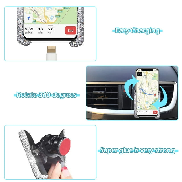 yingyy Metal Car Phone Holder Stand With Rhinestone Decor For Exquisite Craftsmanship Bracket Elegant 1Set