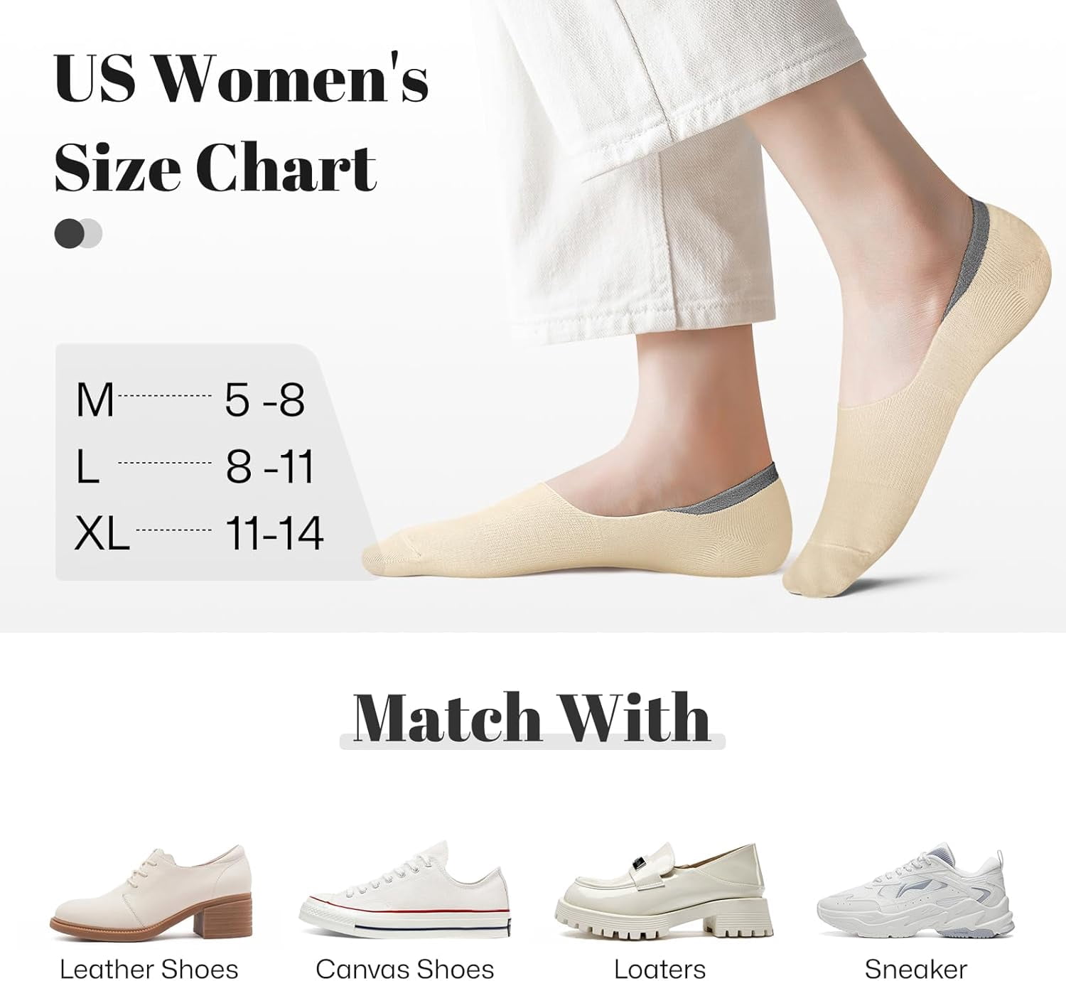 WERNIES No Show Socks Women, 4/8 Pairs Non Slip Low Cut Invisible Ankle Socks, Combed Cotton Breathable Arch Support, for Sneakers Loafers Athletic Shoes