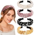 thumbnail image 1 of Paquete de 4 diademas anchas de terciopelo, turbante con nudo, banda para el cabello estilo vintage con aros elásticos de perlas sintéticas, accesorios para el cabello de moda para mujeres, 1 of 7