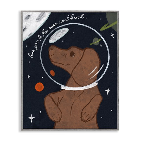 Stupell Industries Bohemian Love You To Moon Sentiment Kid's Dog Astronaut Gray Framed Giclee Art, 11 x 14, by Lil' Rue