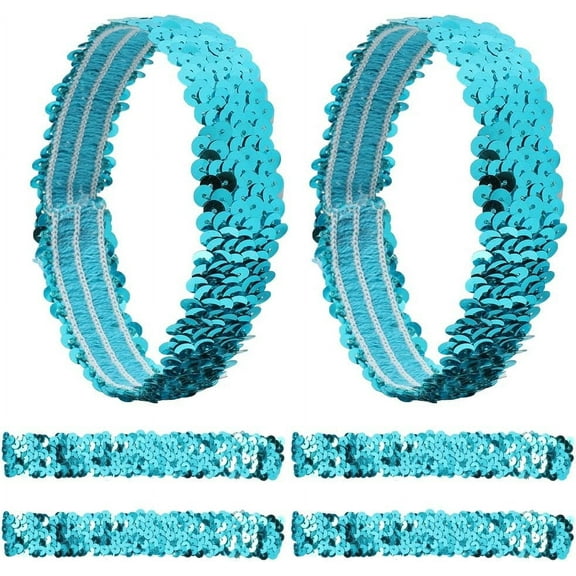 12PCS Sequin Headband Elastic Glow Stretch Sparkle Glitter Fashion Adjustable Hair Band Accessories Set for Women Sports Dance Party Teams Store(Deep Sky Blue) Blue