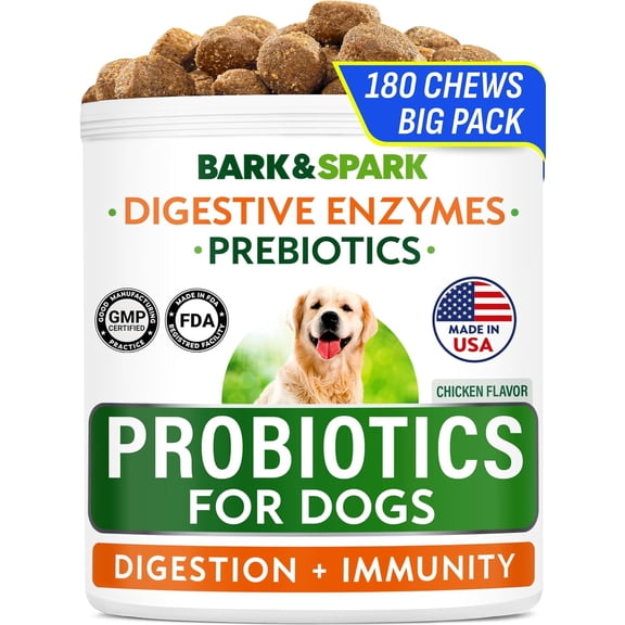 BARK&SPARK Probiotics Chews for Dogs & Digestive Enzymes   Digestion & Gut Health Treats, Probiotics for dogs, Fiber Supplement, Anti Diarrhea, Constipation, Upset Stomach&Gas Relief