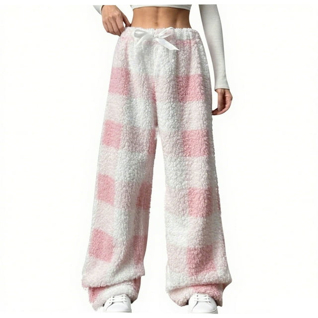 BLVB Pantalon de Pyjama en Molleton pour Femmes, Bas de Détente Chauds à Carreaux pour Femmes, Duveteux et Moelleux, Vêtements de Nuit d'Hiver Chauds