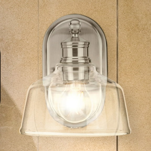 Luxury Vintage Bath Light, Large Size: 8''H x 9''W, with Farmhouse Style Elements, Brushed Nickel Finish, UHP4870 from the Lubbock Collection by Urban Ambiance