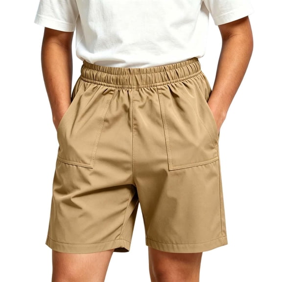 Twczz Boys Cargo Shorts with Pockets- Casual Stretch Elastic Waist Baggy Hiking Shorts Khaki Size 5-14