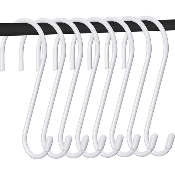 8 Pieces 6 Inch Large S Hooks Vinyl Coated S Shaped Hooks 7mm Thickness White Hanging Hooks Metal S Type Kitchen Hooks for Hanging Clothes Plants Outdoor Pot Pan Towels Hats, White