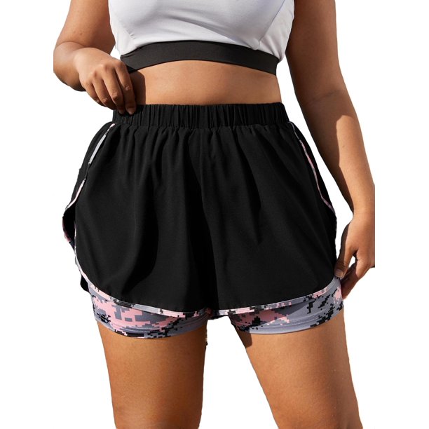 Camo Shorts Black Plus Size Sports Shorts Women's