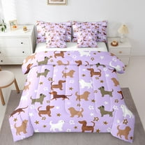Erosebridal Brown Dachshunds Bedding Sets Twin Size,Pet Dog Comforter Sets With Sheets,Purple Bed In A Bag Twin Size, Ultra Soft Bedroom Decorative,7-Piece