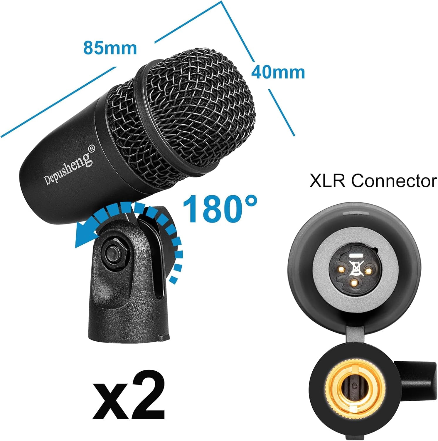 5-Piece Drum Microphone Set with Dynamic and Condenser Mics for Recording