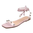 thumbnail image 3 of Juebong Sandals clearance Lace up Flat Sandals, Rhinestone Dresssy Low Wedge Travel Flat Sandal, Summer Wedding Shoes Cute Strappy Open Toe Flat Sandals, 3 of 5