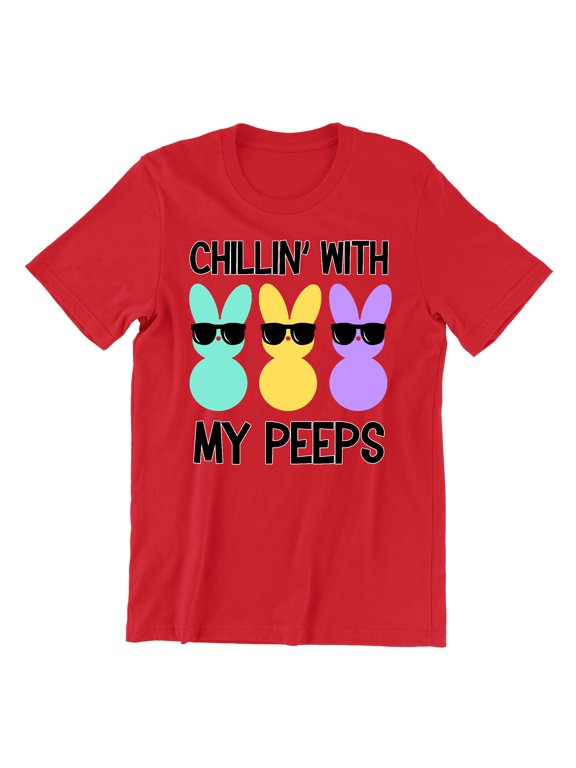 Chilling With My Peeps Fun Easter Egg Hunting Christian Holiday Men's T-shirt, 2XL, Red